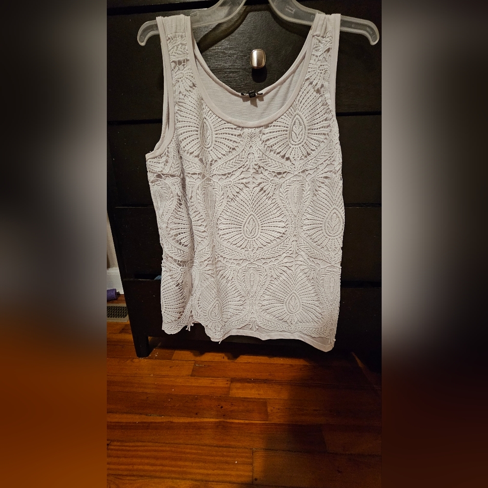 White Textured Tank Top with Scoop Neckline